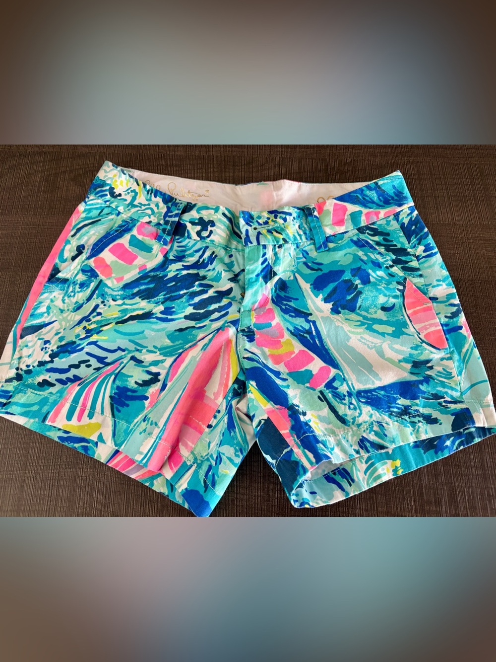 Lilly Pulitzer Aqua Blue Pink Patterned Cotton Shorts